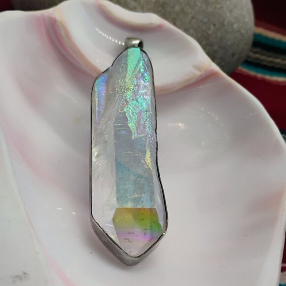 Huge Charles Albert Sterling Silver Rainbow Aura Quartz Crystal Pendant - Picture 5 of 11